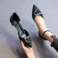 3cm Low Heel Single Shoes Women Stiletto Heel Shoes Temperament Green High Heels Women Pointed Hollow Shoes Women