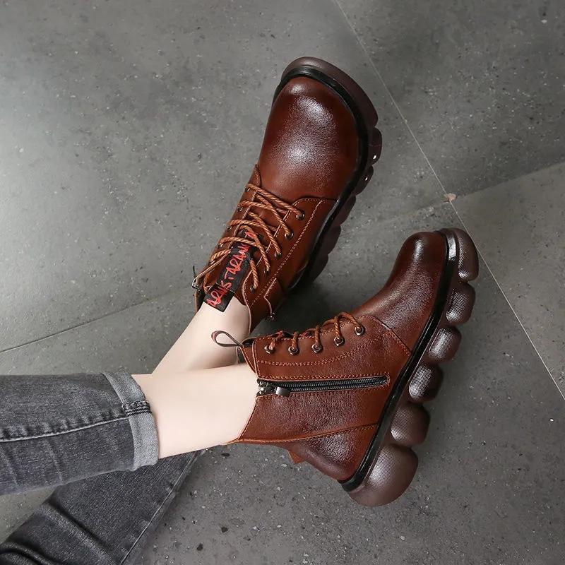 Leather Martin Boots Women's Thick-soled Short Boots Women's Autumn and Spring Leather Boots Lace and Single Boot