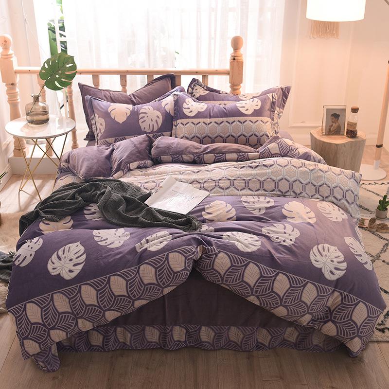 5D Carved Velvet Four-piece Crystal Velvet Warm Quilt Cover Sheets Thick Warm Velvet 4Pcs Set