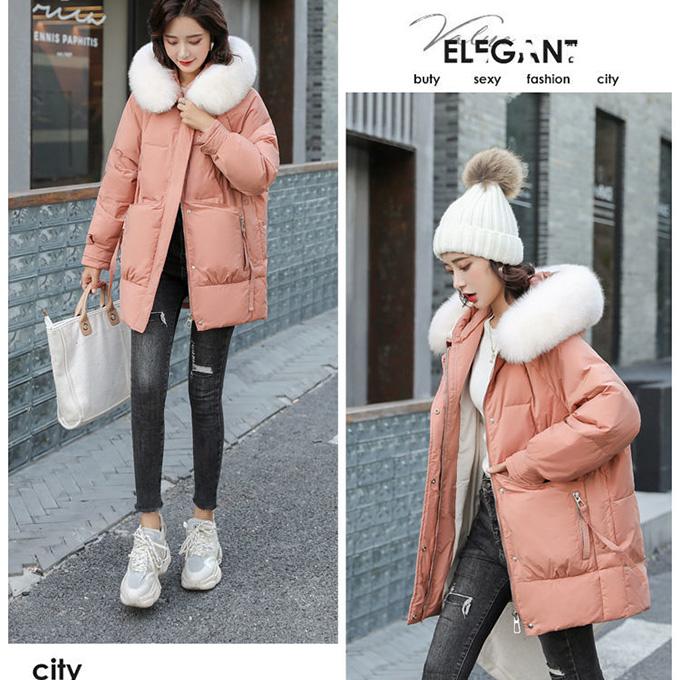 Women's Down Jacket Mid-length Thick Warm Winter Down Jacket Fluffy Big Fur Collar Warm Winter Thick Coat Thick Cotton Jacket Women