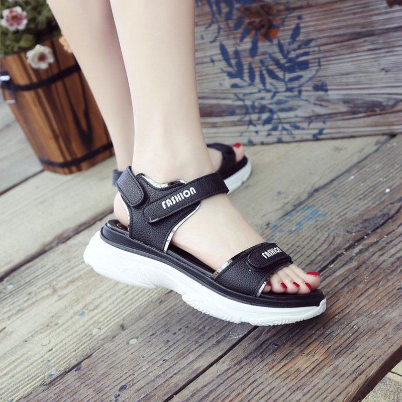 Korean Women's Flat Sandals All-match Rome Velcro Summer Shoes Student Platform Casual Women's Shoes
