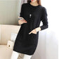 Women's Mid-length Knit Sweater  dress Winter Loose Round Neck Pullover Sweater Thick Knitwear Skirt with Pockets