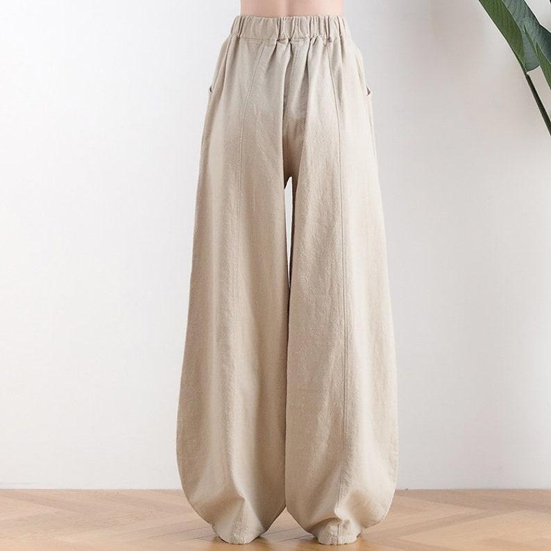 Linen Cotton Pants Linen Long Pants Wide Leg Pants Full Length Harem Pants Loose Maxi Trousers Fall Spring Long Plus Size Pants