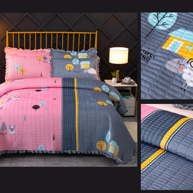 Crystal Fleece Blanket Double-sided Plus Fleece Blanket Sheet Thick Tatami Bedspread Quilted Non-slip Bed Cover Blanket Coral Fleece Blanket Soft