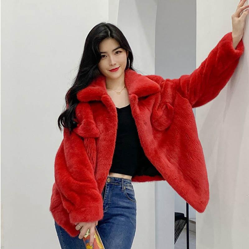 WTEMPO Winter Fur Coat Women Thickened Imitation Rabbit Fur Short Loose Mink Fluffy Coat