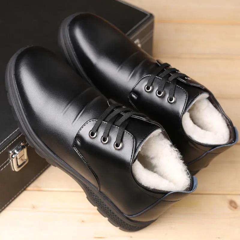 Leather Shoes Men's Autumn and Winter Plus Velvet Warm Cotton Shoes Casual Shoes Soft Sole Leather Shoes