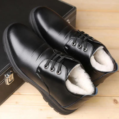 Leather Shoes Men's Autumn and Winter Plus Velvet Warm Cotton Shoes Casual Shoes Soft Sole Leather Shoes