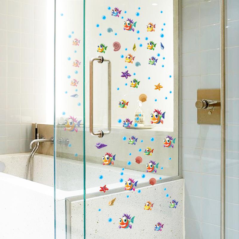 Cartoon anime bubble fish Bathroom glass door sink decorative stickers