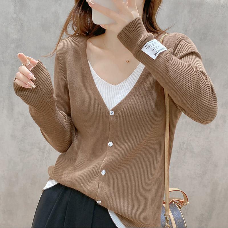 Long-sleeved Knitted Bottoming Shirt V-neck Coat Slim Sweater Women's Top Cardigan