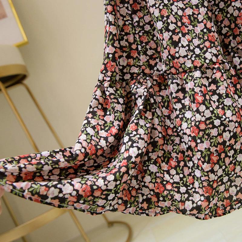 Women's Summer Dress with Waist and Thin French Retro Style Elegant and Sweet Chiffon Floral Mid-length Skirt Fabric Light and Breathable