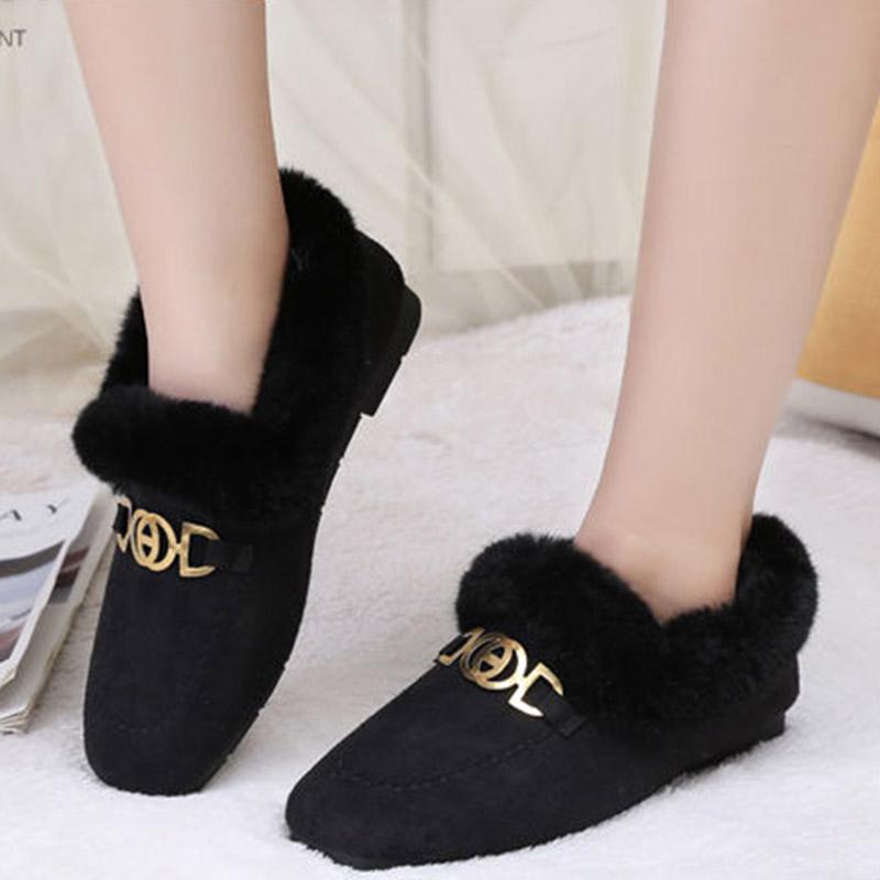 Plush Shoes Women's Winter Outer Wear Peas Shoes Plus Velvet Warm All-match Cotton Shoes Lazy One Pedal
