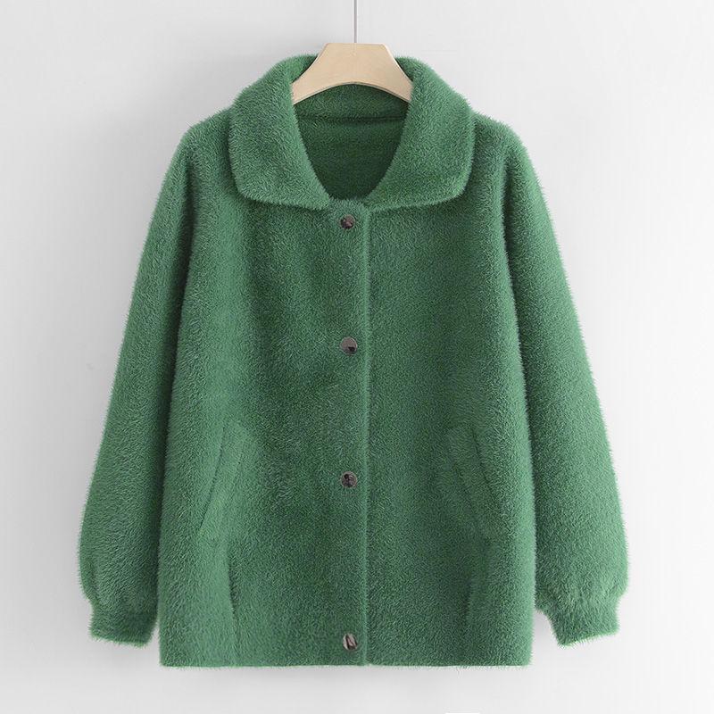 Autumn/winter Imitation Mink Cashmere Mother Wear Knitted Cardigan Jacket Women Korean Style Loose Cropped Top Women