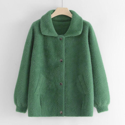 Autumn/winter Imitation Mink Cashmere Mother Wear Knitted Cardigan Jacket Women Korean Style Loose Cropped Top Women