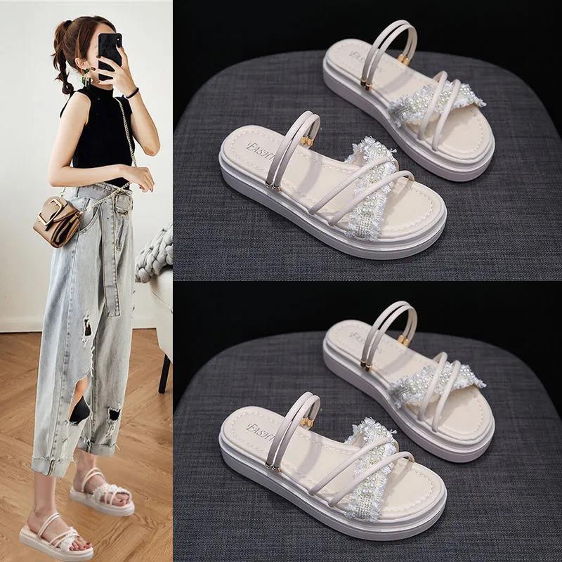 Roman Shoes Two-wear Sandals Women's Thick-soled Sandals and Slippers Lightweight Non-slip One-button Buckle Women's Simple Sandals and Slippers