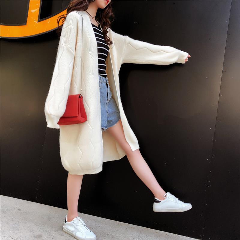 Spring and Autumn Casual Cardigan Lazy Wind Mid-length Knitted Coat Loose Long-sleeved Sweater