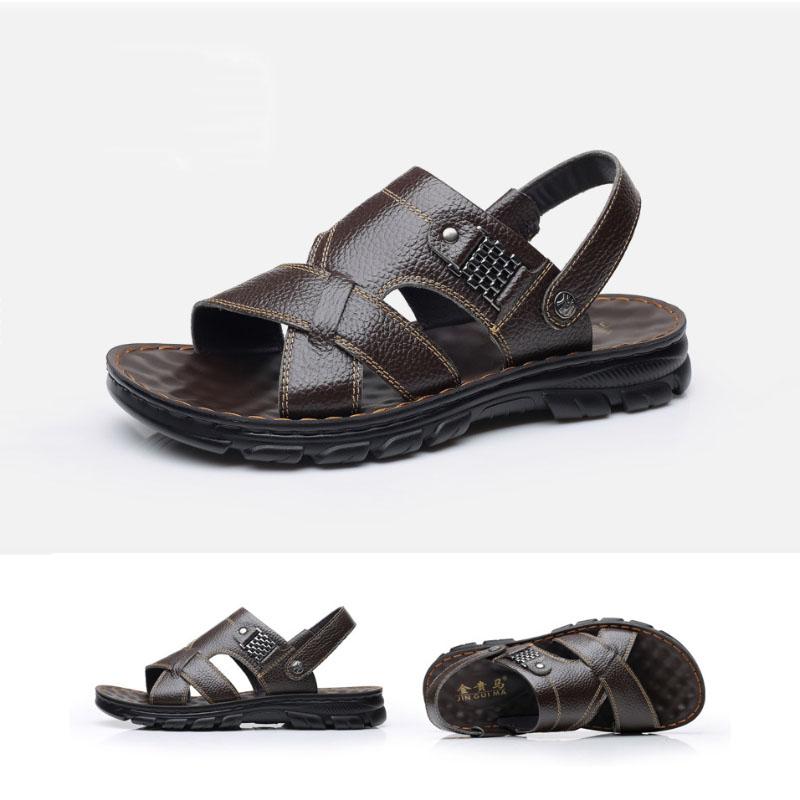 Waterproof Non-Slip Sandals Cow Leather Men's Soft Bottom Wear-Resistant Slippers Dual-Purpose Breathable Sandals