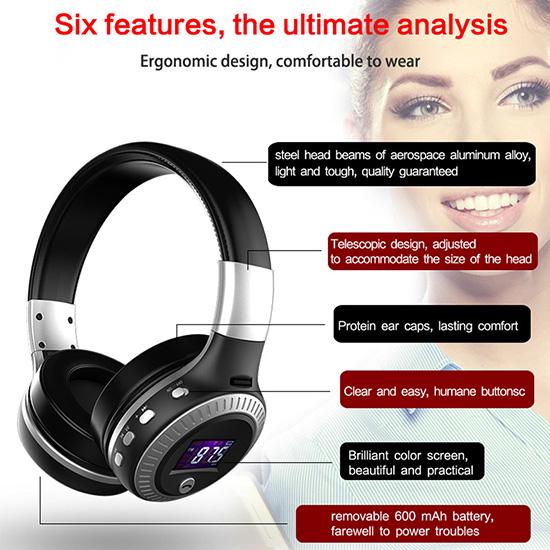 LED Display Wilress Headphones Bluetooth 5.0 Headset Stereo Noise Canceling Earphone with Microphone