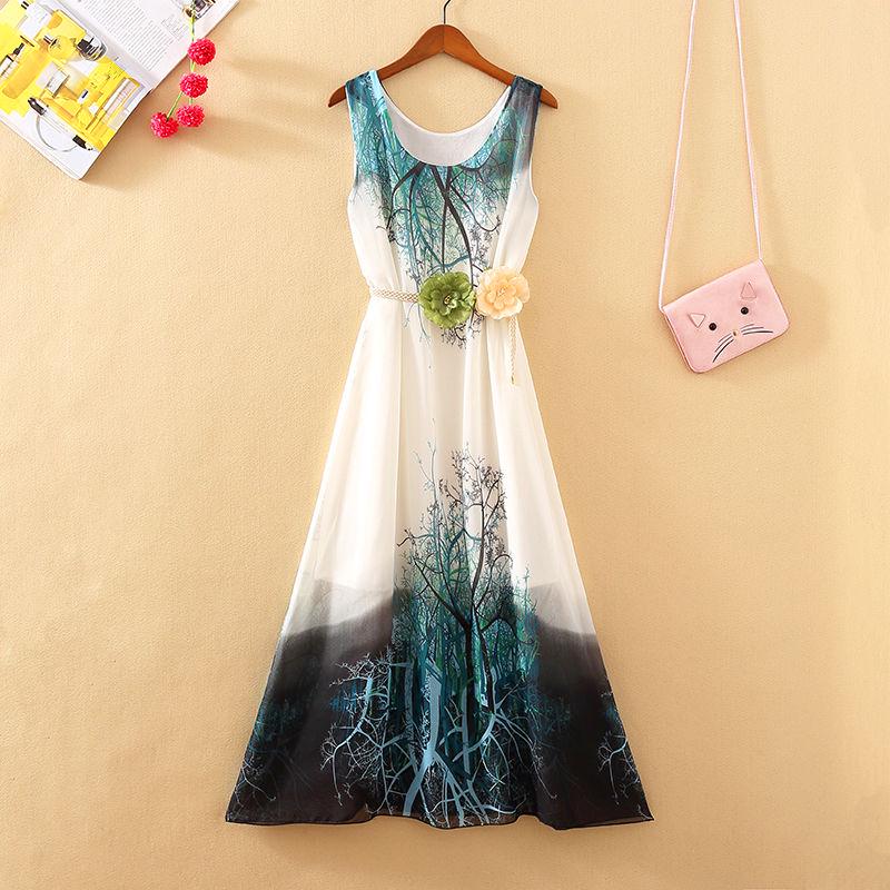 Fashion Summer Vacation Beach Dress Women Sleeveless Floral Dress Boho Long Print Plus Size Dress