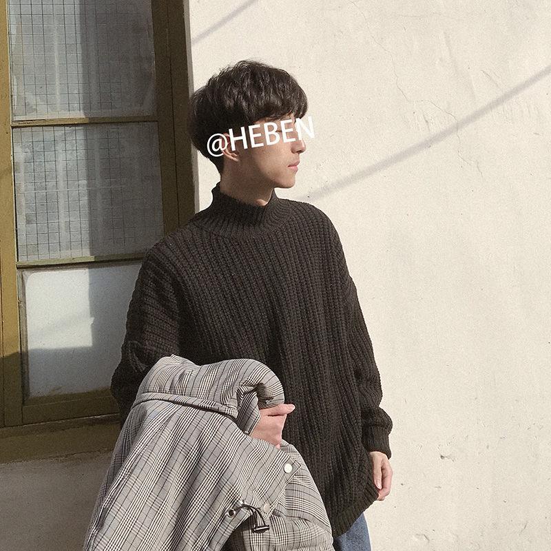 Winter Half Turtleneck Sweater Men's Trend Knit Sweater Couple Bottoming Shirt Student Jacket