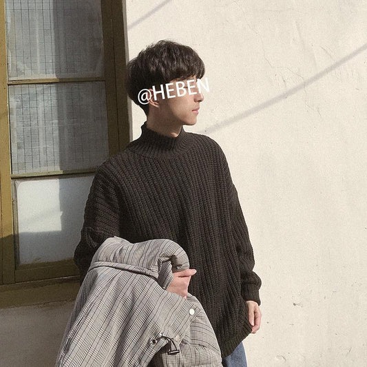 Winter Half Turtleneck Sweater Men's Trend Knit Sweater Couple Bottoming Shirt Student Jacket