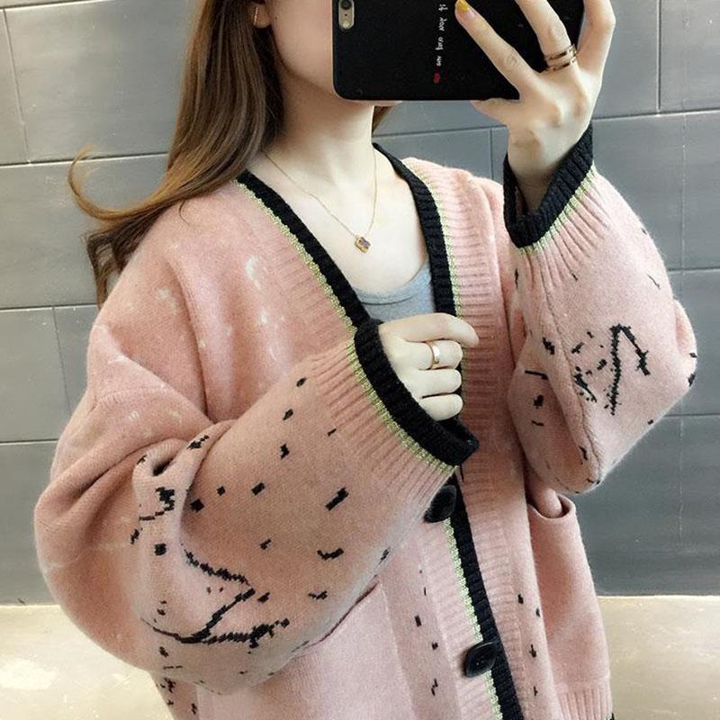 Autumn and Winter Loose Casual Sweater Cardigan Knitted Simple Coat Fashionable Women's Top