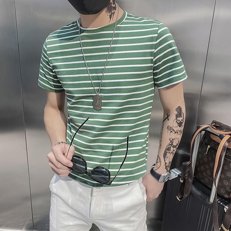 Striped T-shirt Men's Short Sleeve New Round Neck Slim Simple All-match Top T-shirt