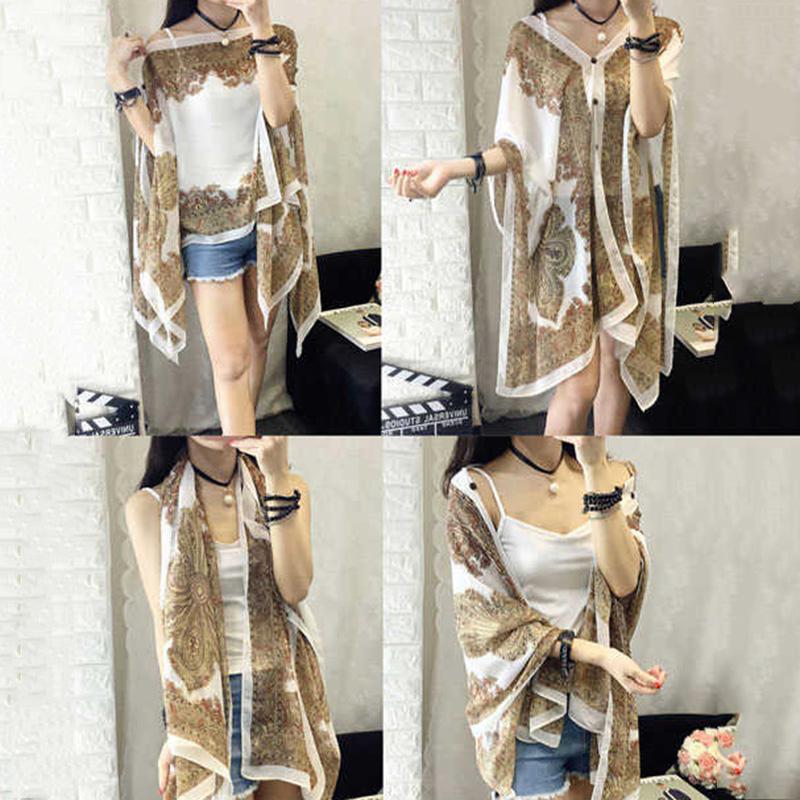Chiffon Silk Scarf Female Summer Driving Sunscreen Shawl Jacket Scarf Dual-use Seaside Vacation Beach Towel Wild Shawl Cloak Wrap