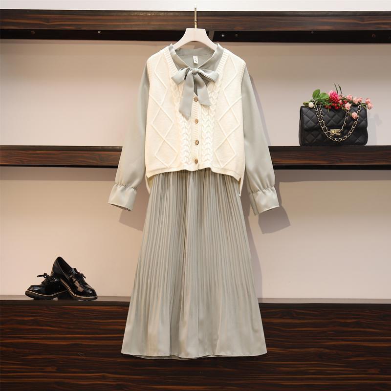 2 Pieces Ladies Dress Suit Spring and Autumn Long Sleeve Mid-length Casual Vacation Office Home
