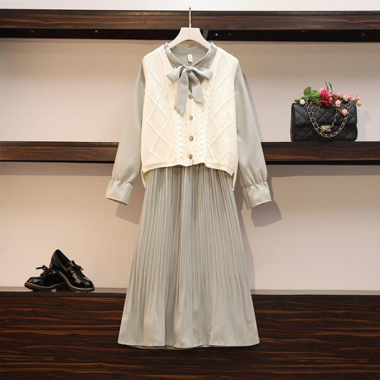 2 Pieces Ladies Dress Suit Spring and Autumn Long Sleeve Mid-length Casual Vacation Office Home