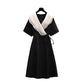 Dress Women's Summer Large Size Lapel Temperament V-neck Ruffled French Hepburn Dress