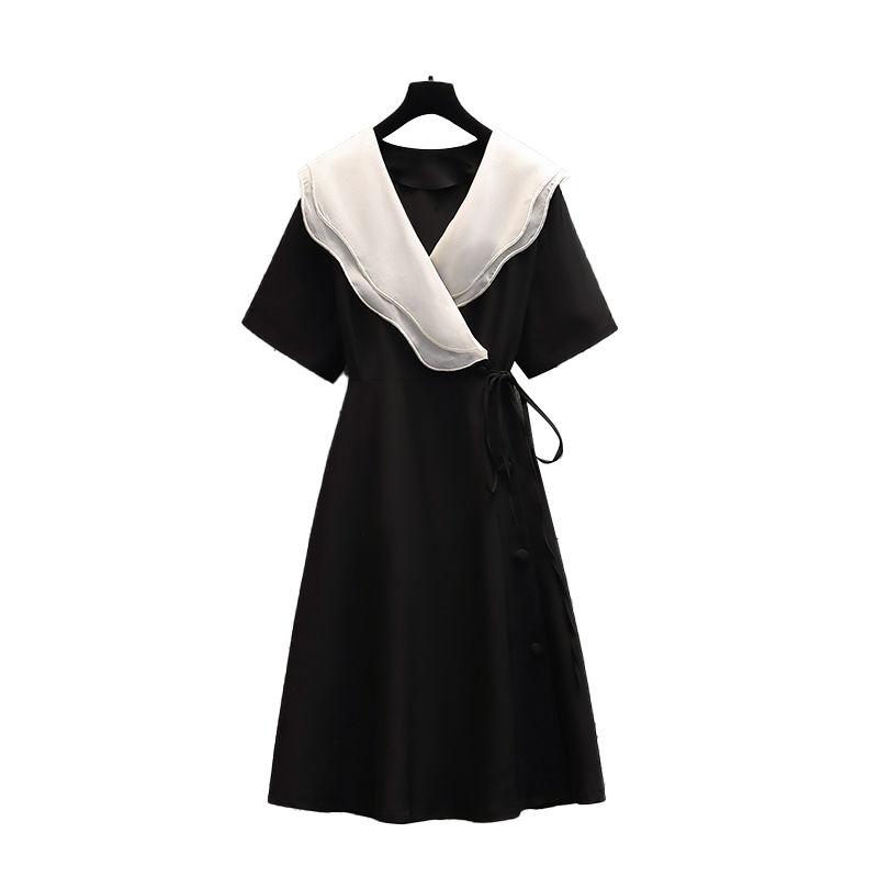 Dress Women's Summer Large Size Lapel Temperament V-neck Ruffled French Hepburn Dress
