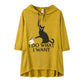 Women Casual Print Cat Ear Hooded Long Sleeves Pocket Irregular Top Blouse Shirt