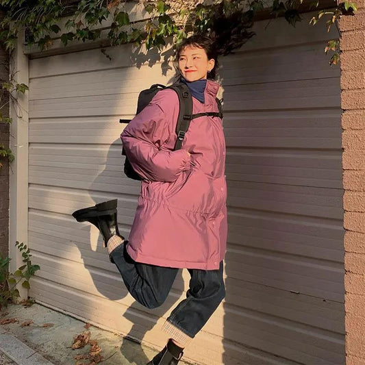 Women's Korean Style Loose Mid-length Padded Jacket To Keep Warm and Fashionable on Both Sides