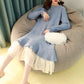 Pofulove 5 Colors Women Charm Sweater Dress Long Section O-neck Chiffon Lace Knitted Skirt Pullover