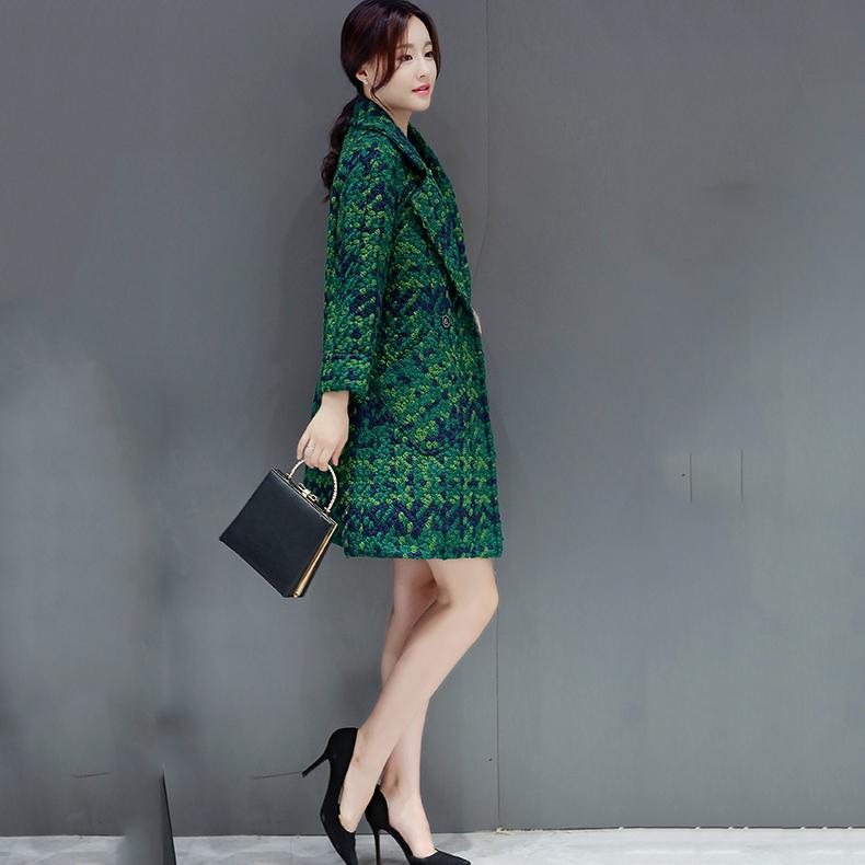 Women's Coat Autumn Winter Cassic Plaid Wool Coat Long Coat Female Woolen Outerwear Manteau Femme