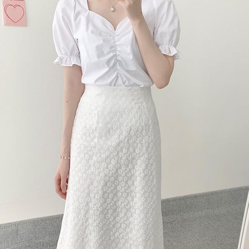 Two-piece Small Fresh Jacket Temperament Sweet Half-length Skirt Suit Female Short-sleeved Shirt + Half-length Skirt Lady Sweet Style Two-piece Suit