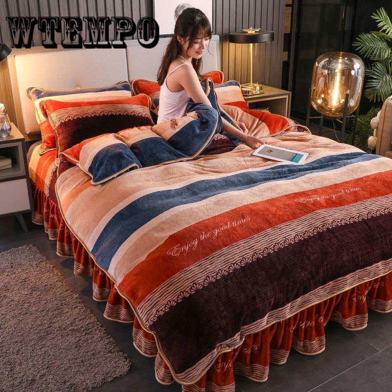 Winter Fleece Bedding Set Duvet Cover Flannel Fleece Flat Sheet 4pcs Caroset Bed Linens Warm