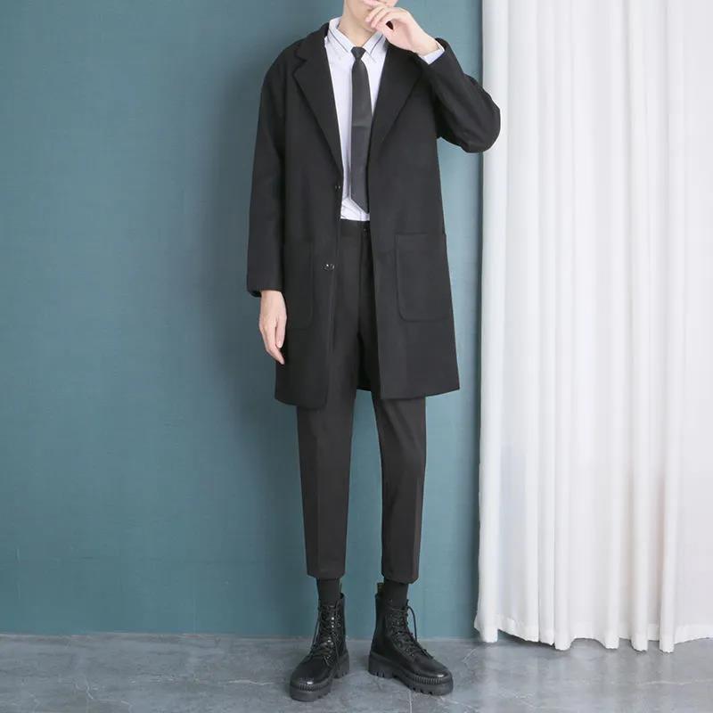 Thickened Warm Mid-length Woolen Coat Men's Autumn and Winter Warm Windbreaker Jacket Temperament Handsome Suit Jacket