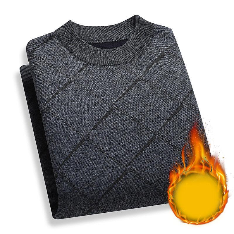 Plus Velvet Thick Winter Sweater Round Neck Long-sleeved Sweater Bottoming Shirt Men's Warm Top