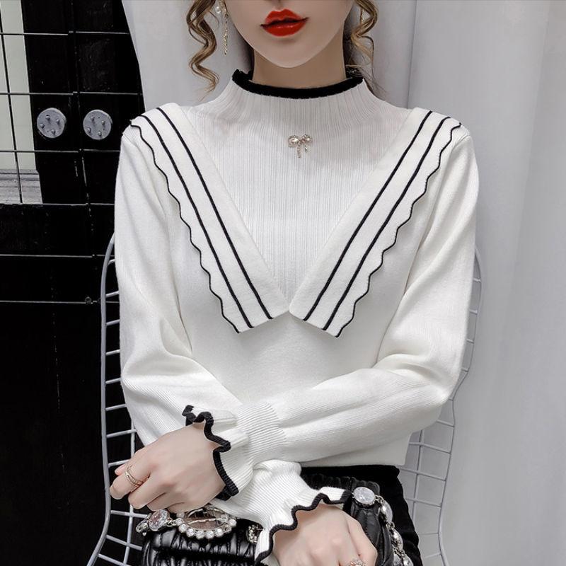 Half High Neck Sweater Women Korean Style Design Sense Autumn and Winter Slim Sweater Long Sleeve Bottoming Outer Top