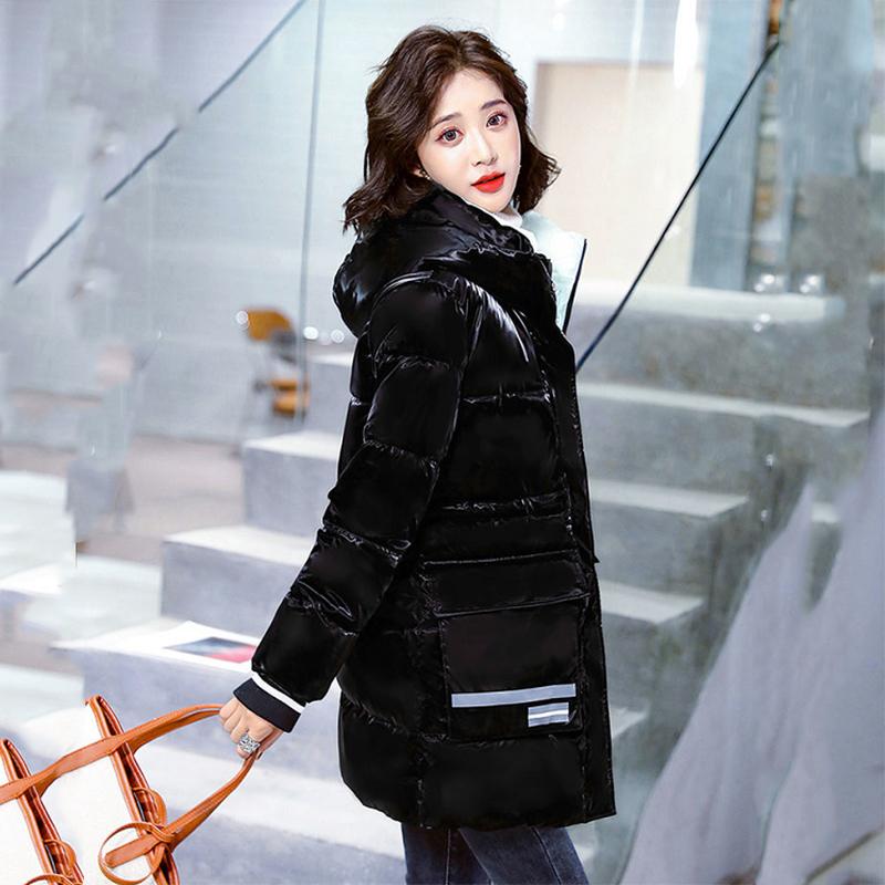 Women's Winter Korean Loose Quilted Coat Warm Stand-collar Down Jacket Women's Glossy Mid-length Down Jacket