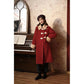Autumn and Winter Woolen Coat Dark Red Horn Button Lamb Wool Thick Woolen Coat Women's Mid-length Stand-up Collar Woolen Coat