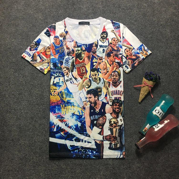 Men's summer 3D printed short-sleeved T-shirt basketball star T-shirt oversized basketball clothes
