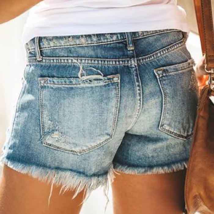 European and American Women's High Waist Fringed Ripped Denim Shorts