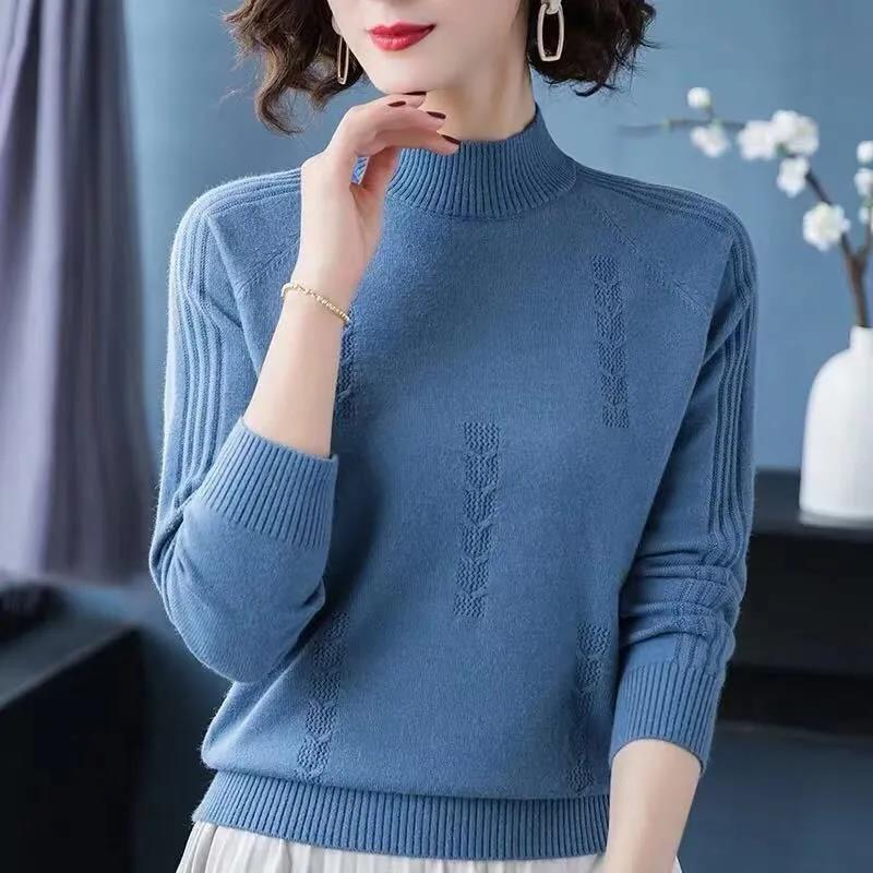 Winter Long Sleeve Knitwear Fashion Knitted Half Turtleneck Pullover Loose Plus Size Women Sweater