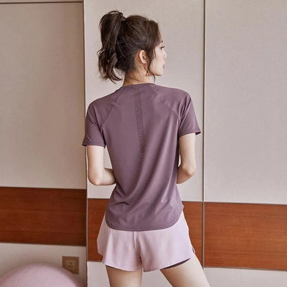 Sports Quick-drying T-shirt Women's Large Size Loose and Thin Mesh Breathable Quick-drying Leisure Fitness Short-sleeved Running Yoga Clothes Top