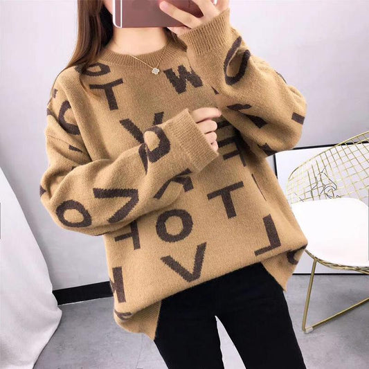 Women's Pullover Sweater Loose Bottoming Sweater Spring and Autumn Wear Outside Lazy Style All-match Knitted Top