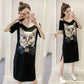 Summer Women's Strapless Sling Dress Women's Loose Mid-length Short Sleeve T-shirt Skirt Casual Comfortable Fabric Soft Women's Straight Dress