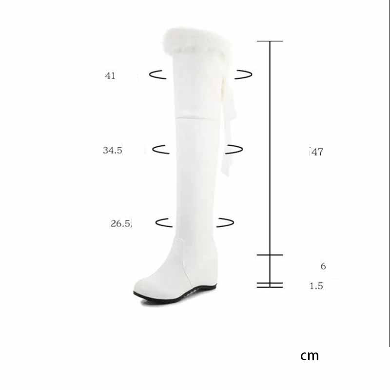Inner Height Over The Knee Boots Women's Autumn and Winter Snow Boots White Elasticity Was Thin High Boots Wedge Heel Large Size Leather Boots