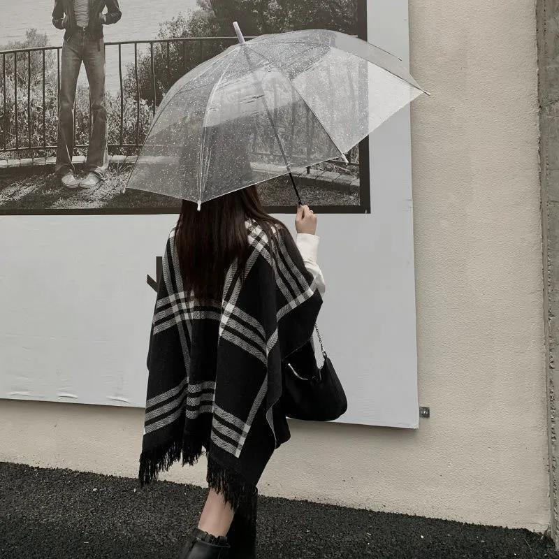Loose Shawl Cloak Wear on Both Sides, Outer Cardigan Jacket Knitted Sweater Women's Temperament Shawl Cloak Sweater Plaid Cardigan